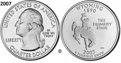 25 Cent 2007, Wyoming 'The Equality State', UNC mmt D