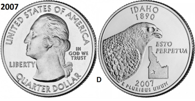 25 Cent 2007, Idaho 'The Gem State', UNC mmt D