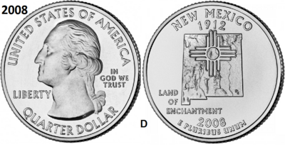 25 Cent 2008, New Mexico 'The Land of Enchantment State', UNC mmt D