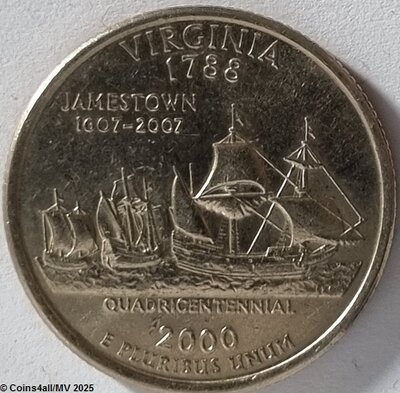 25 Cent 2000, Virginia 'The Old Dominion', UNC mmt D error strike