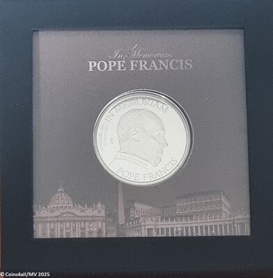 Cook Islands 5 Dollar 2025 'Paus Fransiscus', zilver Ag 999, Proof