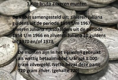 Nederland 1 kilo bruto zilveren guldenmunten