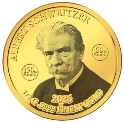 Congo 100 CFA 2025 '150ste verjaardag Albert Schweitzer', goud Au 999, Proof
