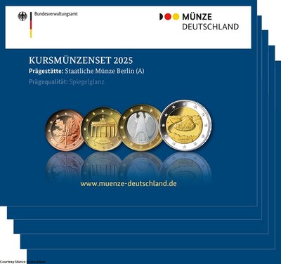 Duitsland BU-set 2025 ADFGJ met normale 2 euromunt en de bijzondere 2 euromunt Saarlandlus toegevoegd