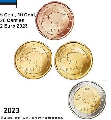 Estland UNC-set 2023, 4 munten met normale 2 euromunt