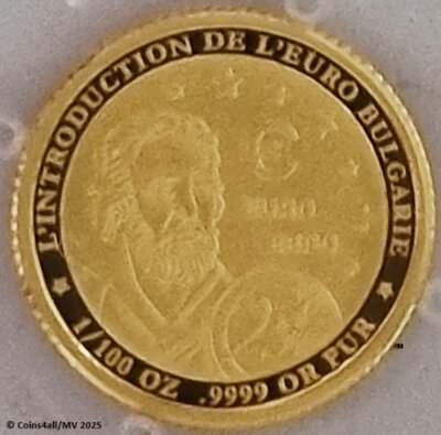 Guinée 1.000 Franc 2025 'Bulgarije - Introductie Euro', Proof goud Au 999