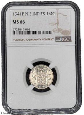 Nederlands Indië 1/4 Gulden 1941, NGC graded MS66