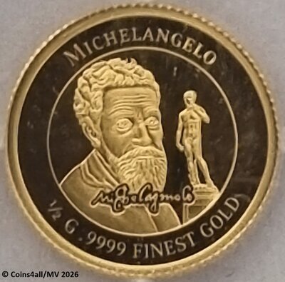 Ivoorkust 100 Franc CFA 2025 'Michelangelo', Proof goud Au 999