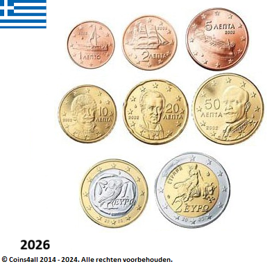 Griekenland UNC-Set 2026, 8 munten met normale 2 euromunt