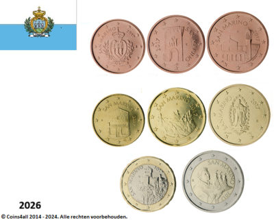 San Marino UN- set 2026, 8 munten met normale 2 euromunt